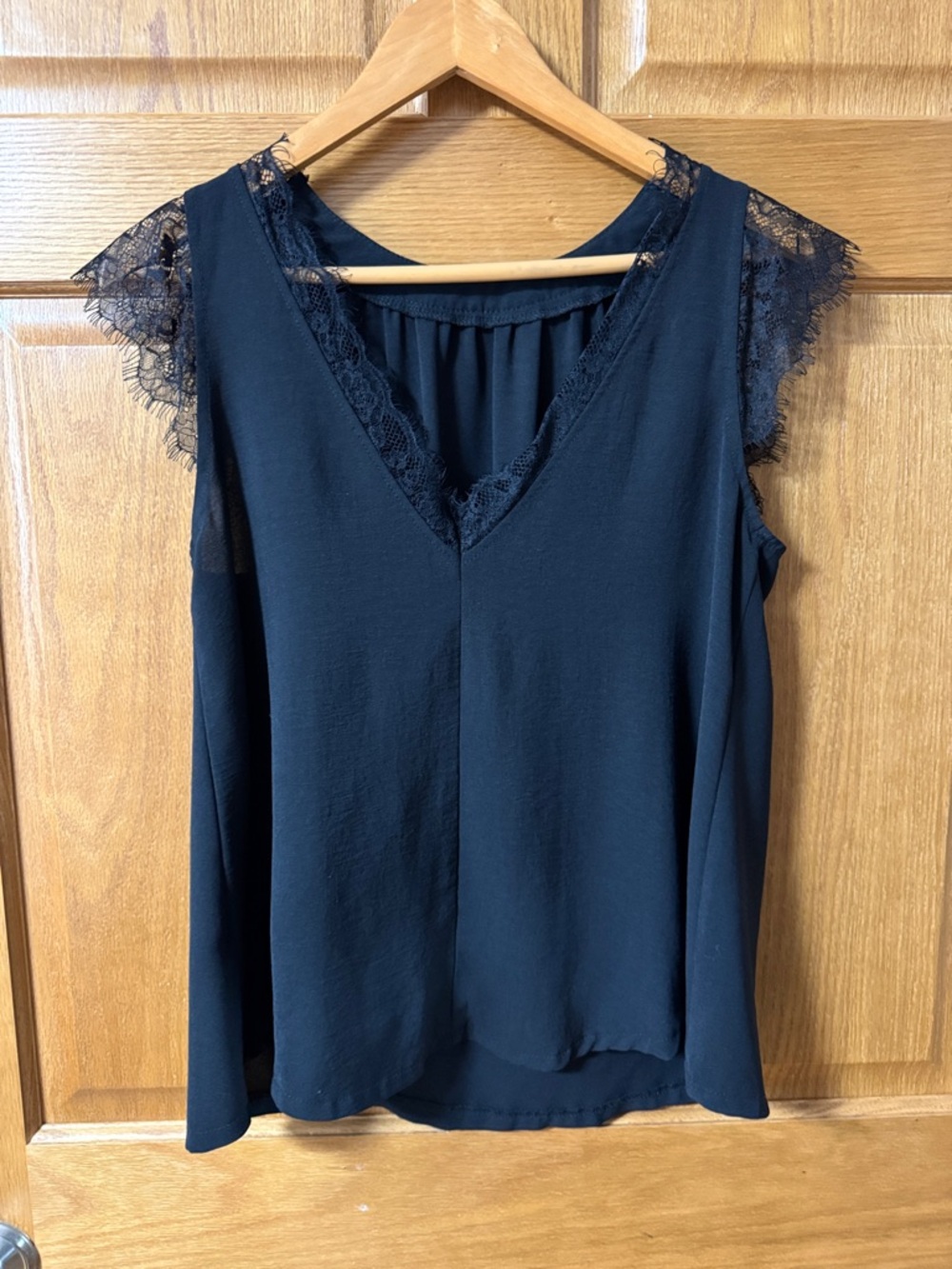 Source Unknown Reversible Black Lace-Trim V-Neck Sleeveless Blouse